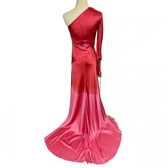 Alejandra Alonso Rojas Dip-Dye Silk One-Shoulder Asymmetrical Gown with/ Train - Picture 12 of 16